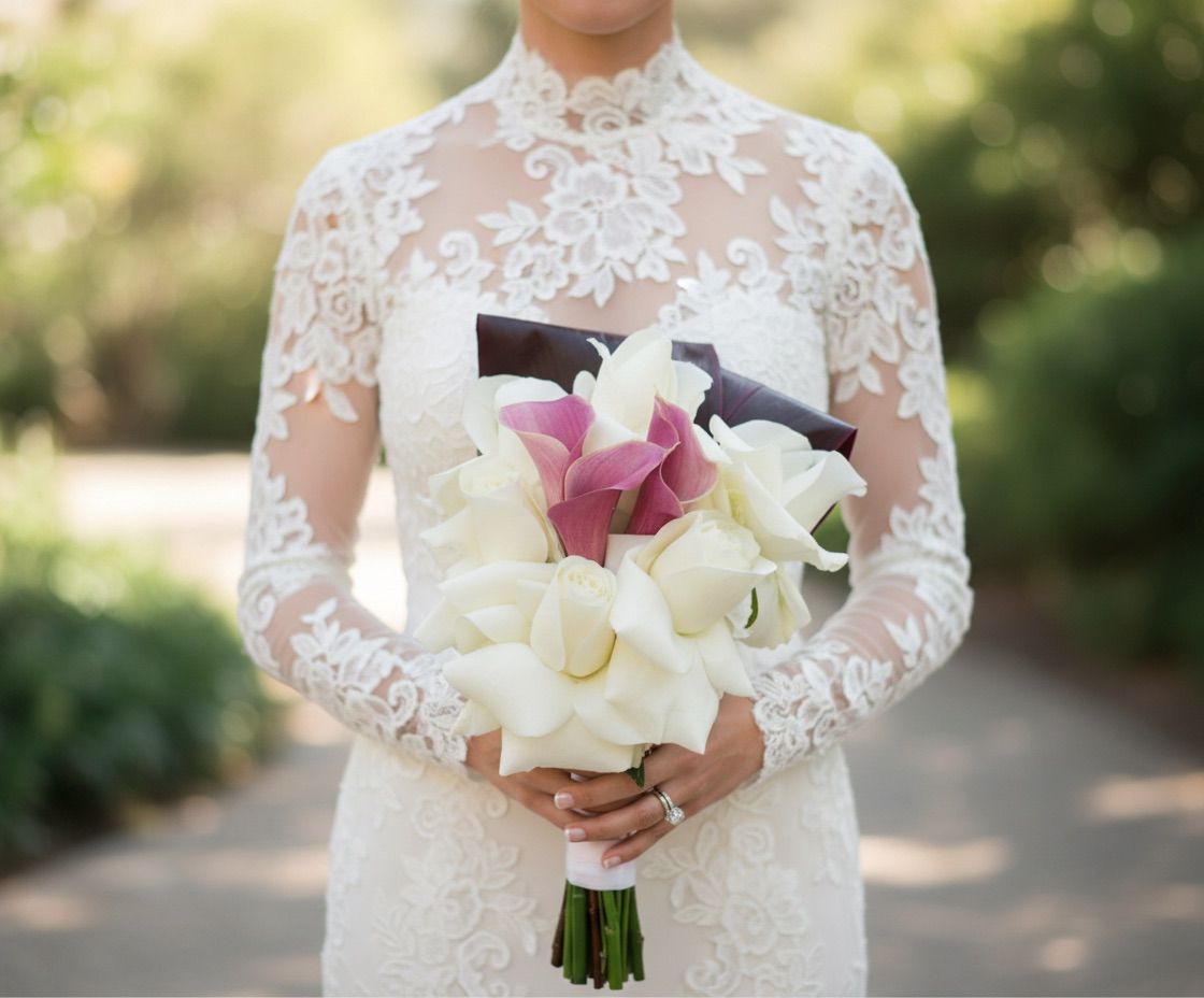 White and mauve calla wedding bouquet — Modern LUXE Flowers Chicago