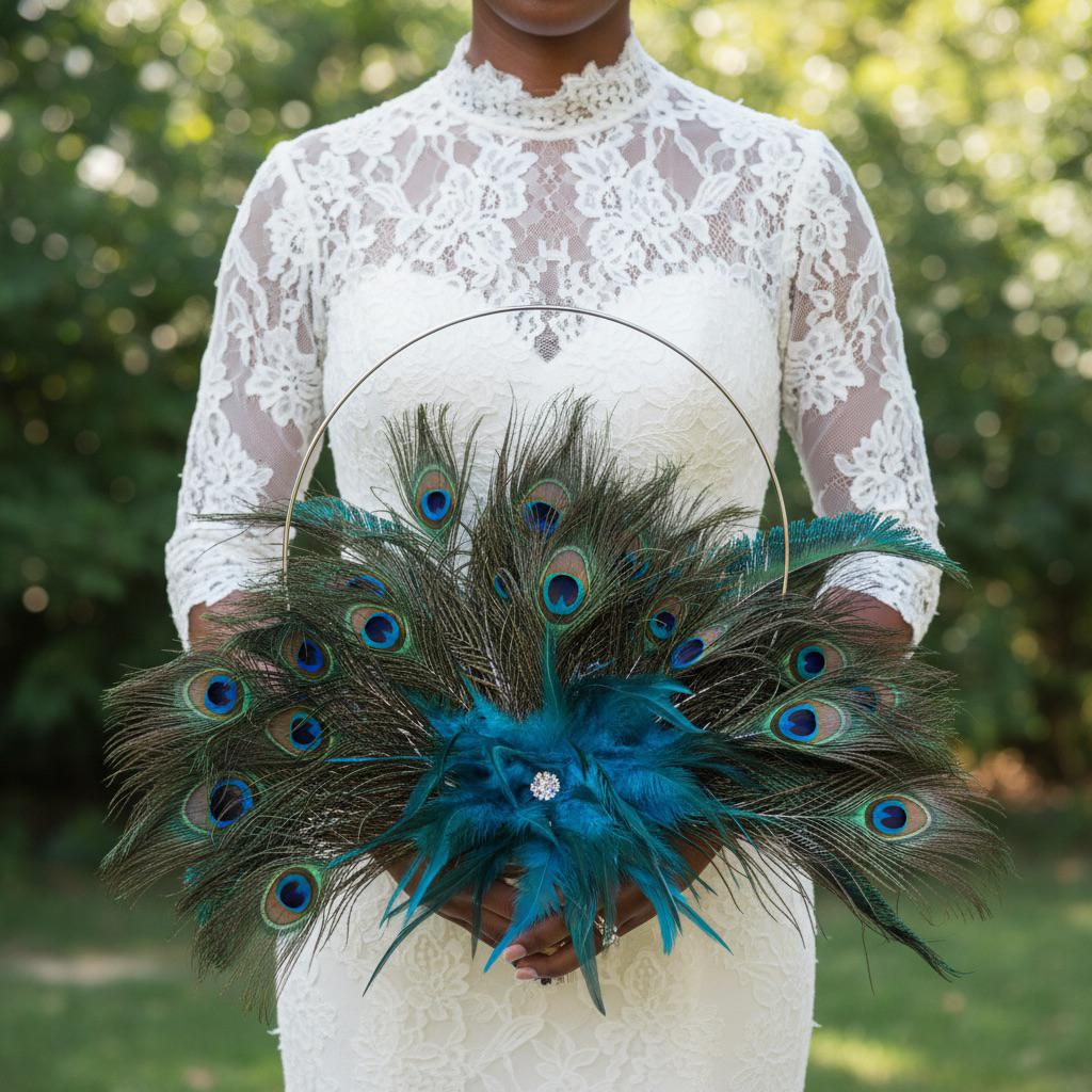 Peacock feather fan bouquet — Modern LUXE Flowers Chicago