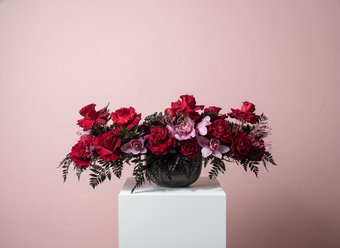 Wide red rose bowl arrangement — Modern LUXE Flowers Chicago